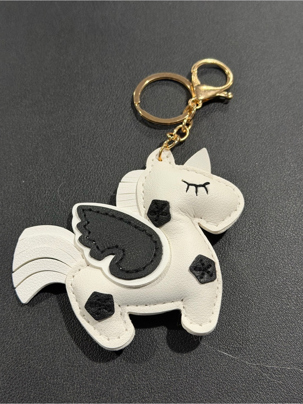 White Unicorn Wing Keychain with Gold Hardware